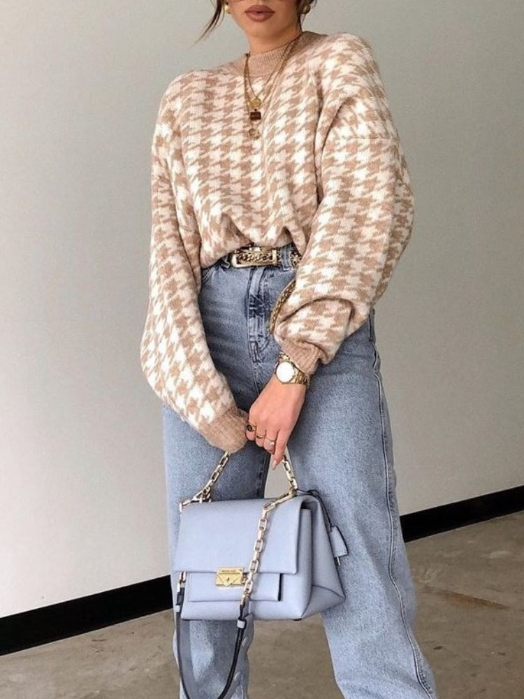 Stilla | Beige Checks Sweater