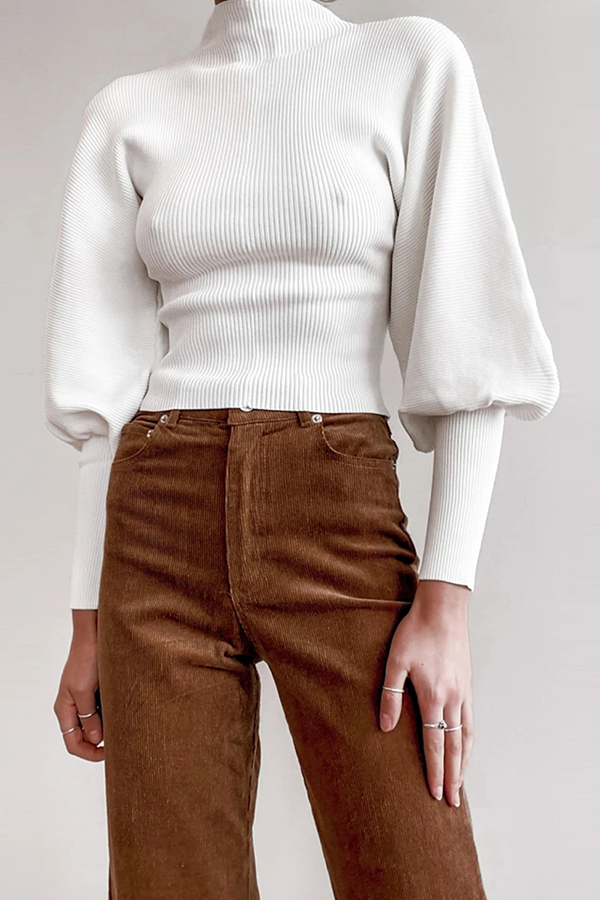 Stilla | Lækker sweater med rullekrave i ensfarvet patchwork Online Hot Salg