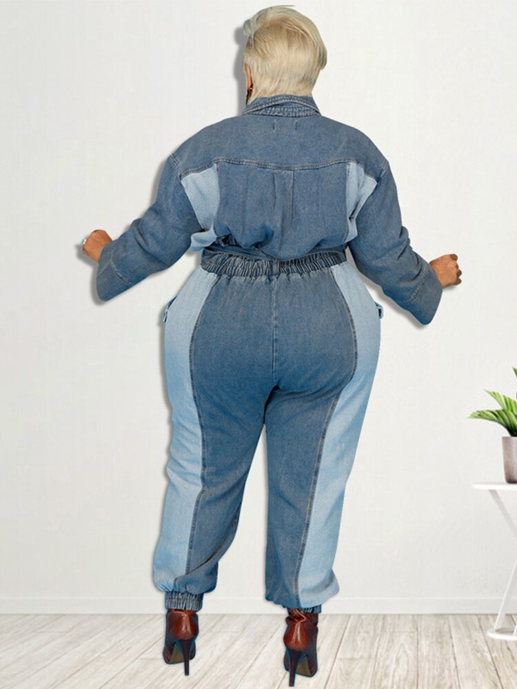Stilla | Langærmet Overdimensioneret Denim Jumpsuit