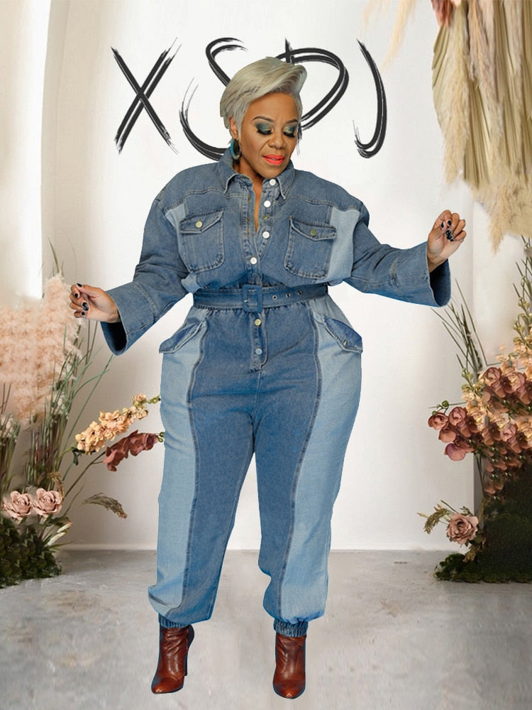 Stilla | Langærmet Overdimensioneret Denim Jumpsuit