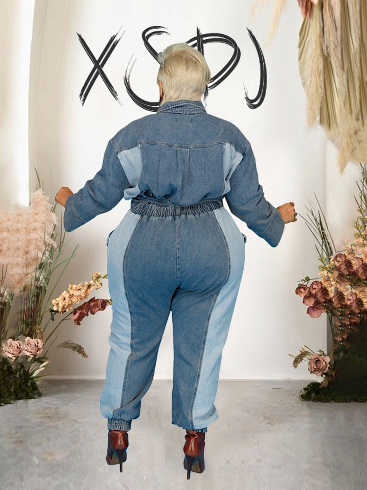 Stilla | Langærmet Overdimensioneret Denim Jumpsuit