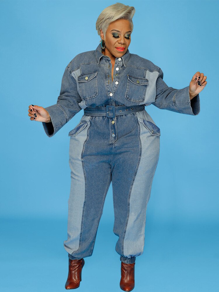 Stilla | Langærmet Overdimensioneret Denim Jumpsuit