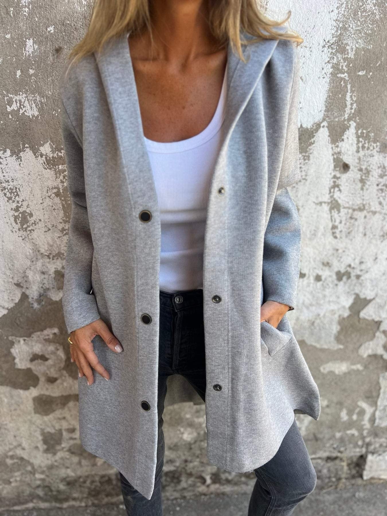 Stilla | Twill Hættepullover Med Enkel Knapliste
