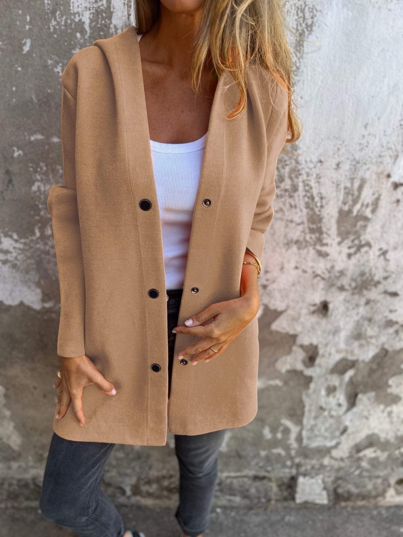 Stilla | Twill Hættepullover Med Enkel Knapliste