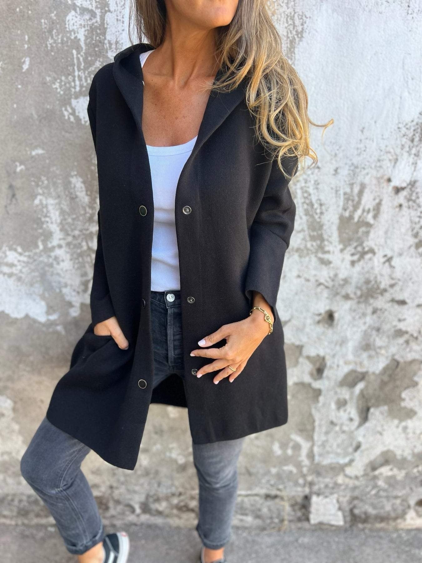 Stilla | Twill Hættepullover Med Enkel Knapliste