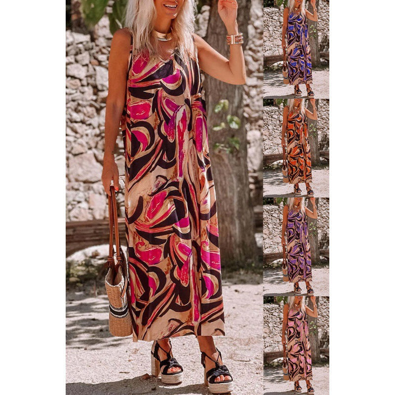 stilla-casual-kvinder-print-loes-aermeloes-kjole_0.jpg Stilla | Casual Kvinder Print Løs Ærmeløs Kjole på udsalg