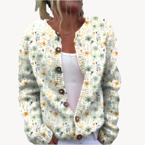 Stilla | Elegant Strikjakke Med Blomstertryk Til Damer Mode