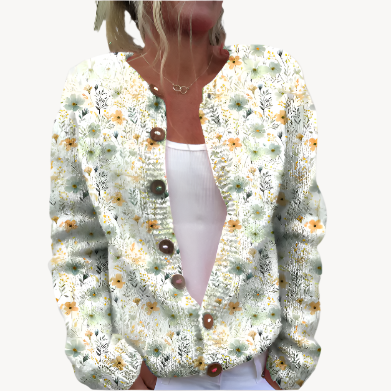 Stilla | Elegant Strikjakke Med Blomstertryk Til Damer Mode