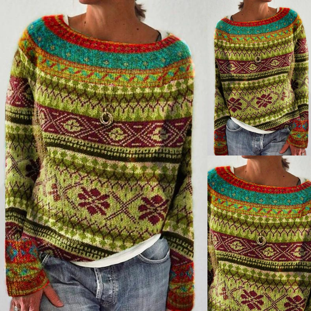 Stilla | Varm Fair Isle Print Rund Hals Strikket Trøje Til Dame Online Hot Salg