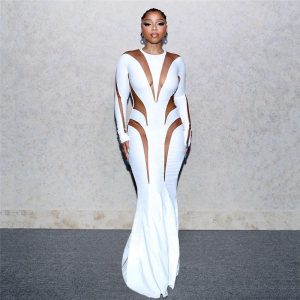 Stilla | Kvinder Tøj Efterår Sexy Mesh Syning Solid Farve Elegante Slank Slankende Kjole