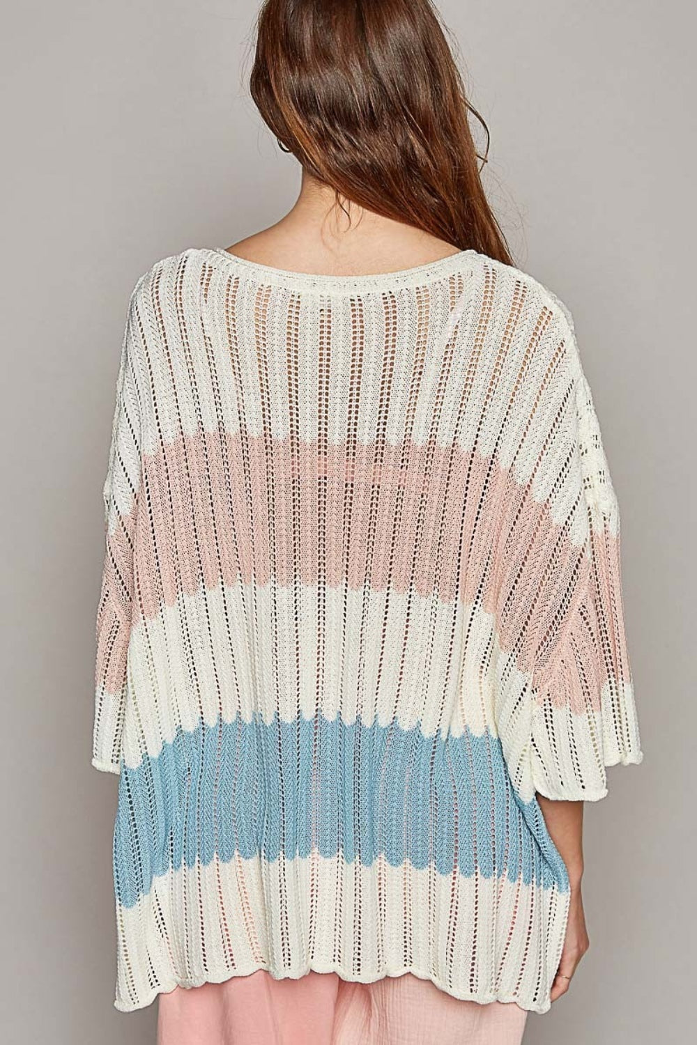 Stilla | V-Hals Kortærmet Stribet Vævet Sweater