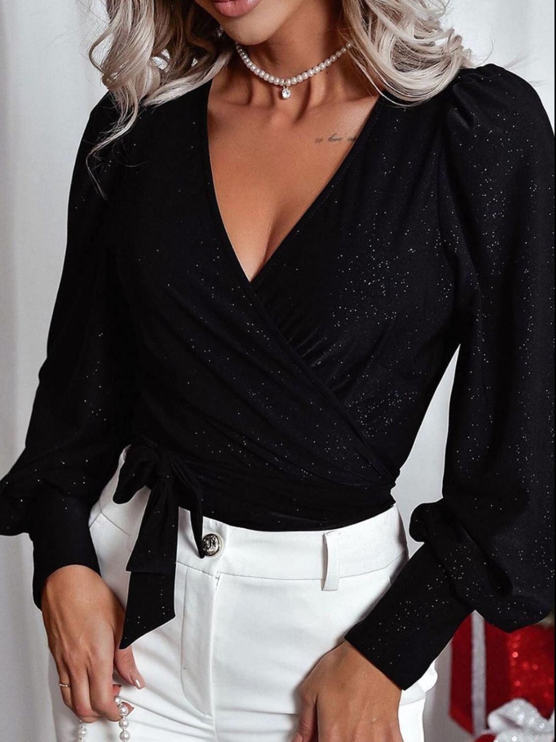 Stilla | Glitter Surplice Langærmet Bluse Udsalg