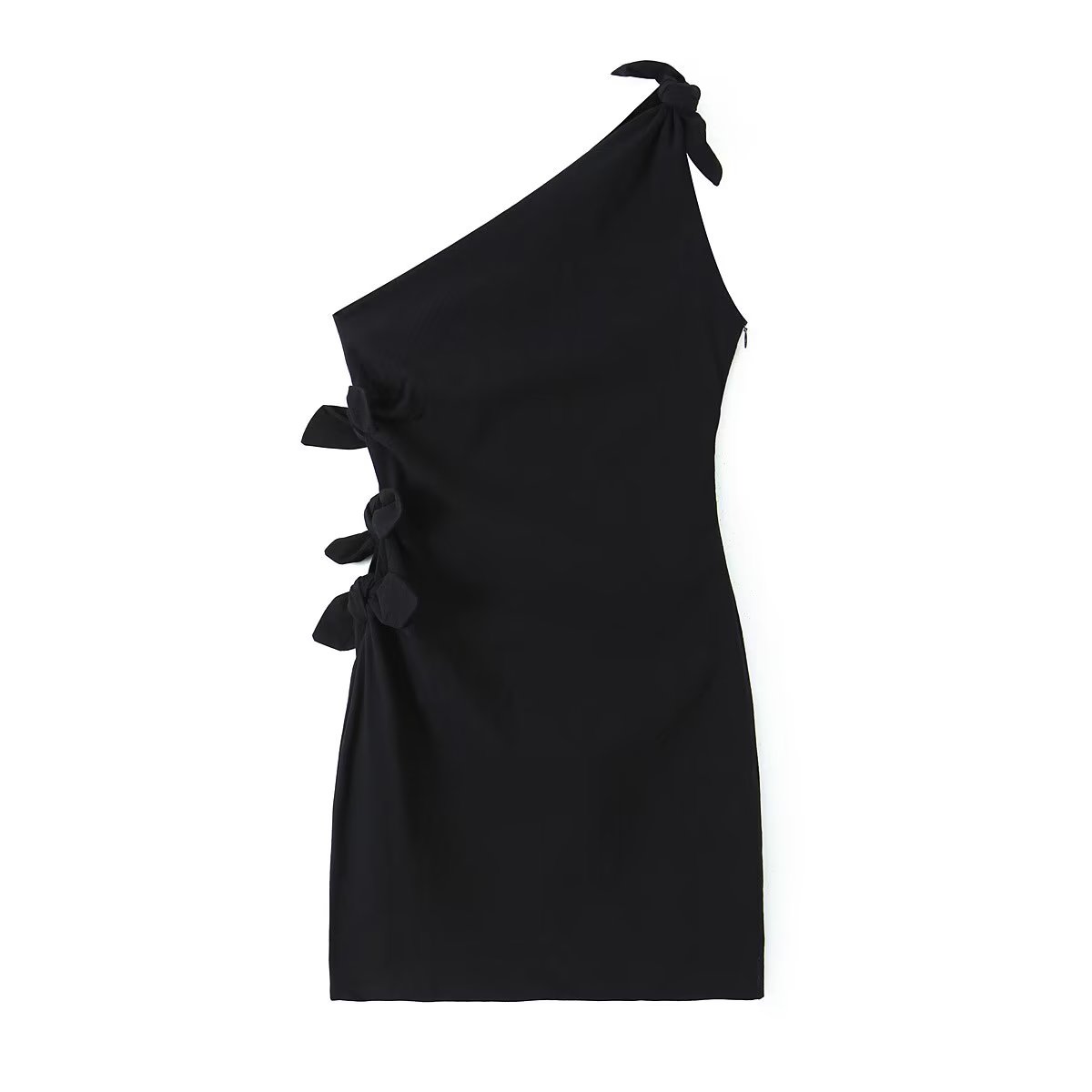 Stilla | Sommer Fransk Sort Kjole En Skulder Asymmetrisk Design A-linje Sløjfe Kort Kjole Online nu