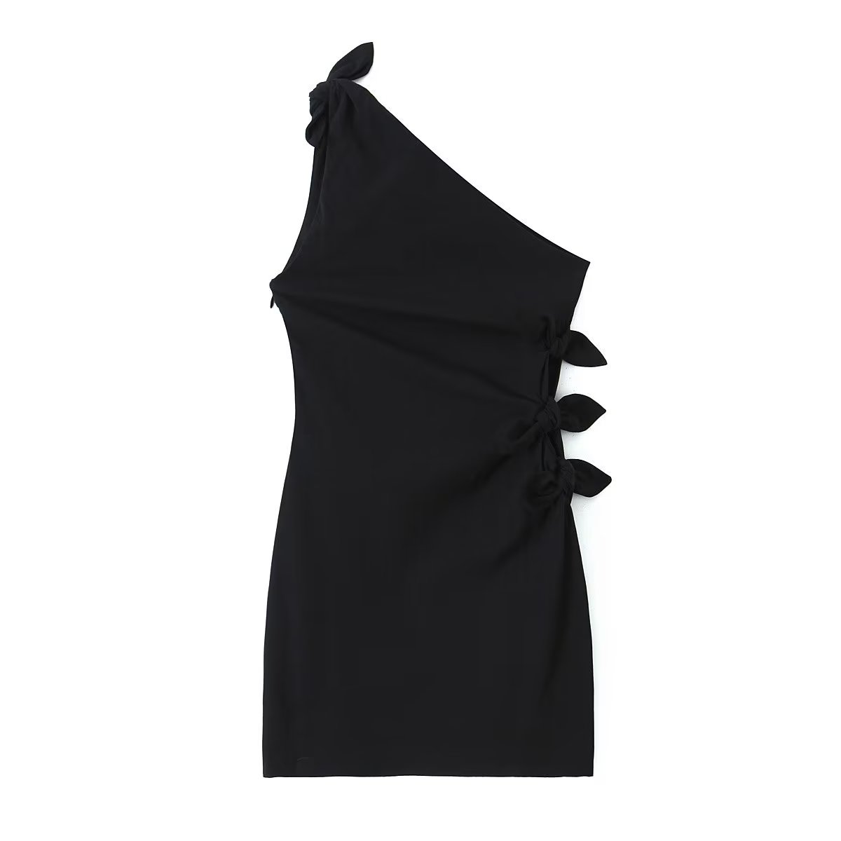 Stilla | Sommer Fransk Sort Kjole En Skulder Asymmetrisk Design A-linje Sløjfe Kort Kjole Online nu