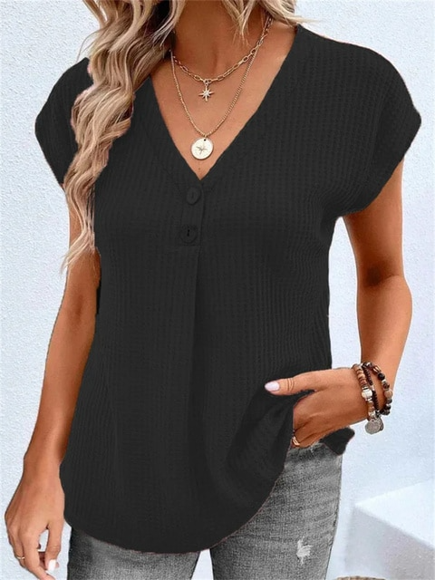 Stilla | Ensfarvet T-shirt Med V-hals