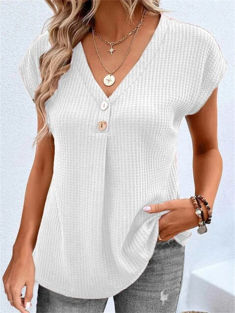 Stilla | Ensfarvet T-shirt Med V-hals