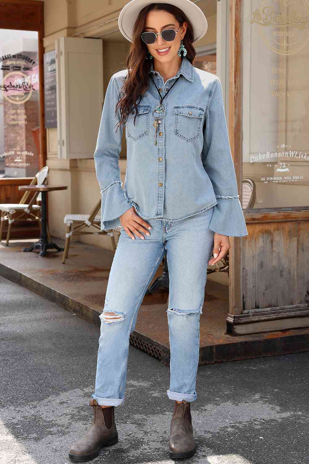 Stilla | Front Flare Sleeve Denim Top