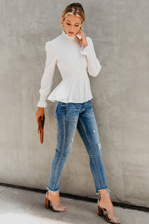 Stilla | Livin' Breezy Høj Hals Plisseret Chiffon Til Toppen Udsalg
