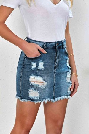 Stilla | Raw Hem Denim Mini Skirt