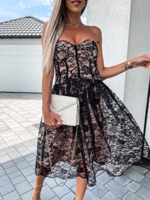 Stilla | Kjoler Til Gravide Party Dresses Midi Dresses in Pregnancy Without Straps in Lace