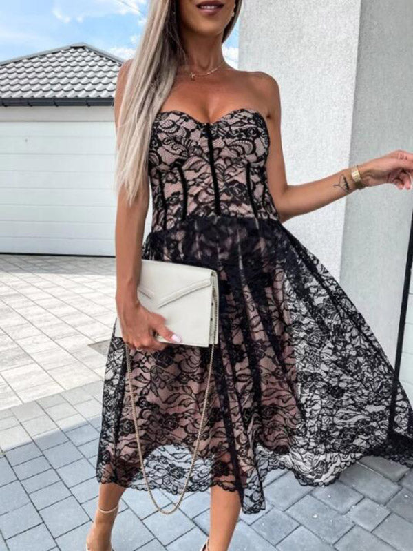 Stilla | Kjoler Til Gravide Party Dresses Midi Dresses in Pregnancy Without Straps in Lace