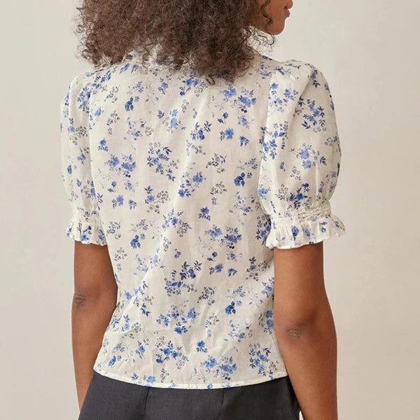 Stilla | vintage blomstret bluse med blondekant Rabat