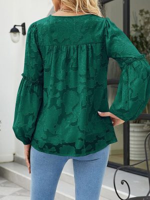 Stilla | Kvinders Bluser Floral Struktur Chiffon Lanterne Ærme Bluse