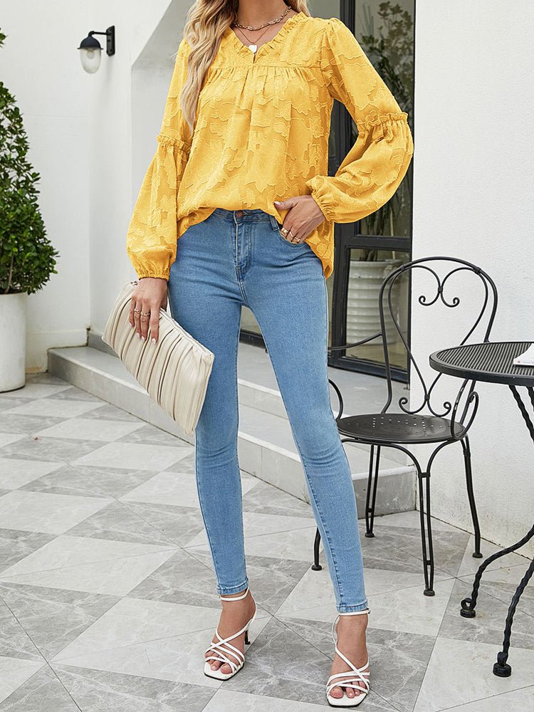Stilla | Kvinders Bluser Floral Struktur Chiffon Lanterne Ærme Bluse