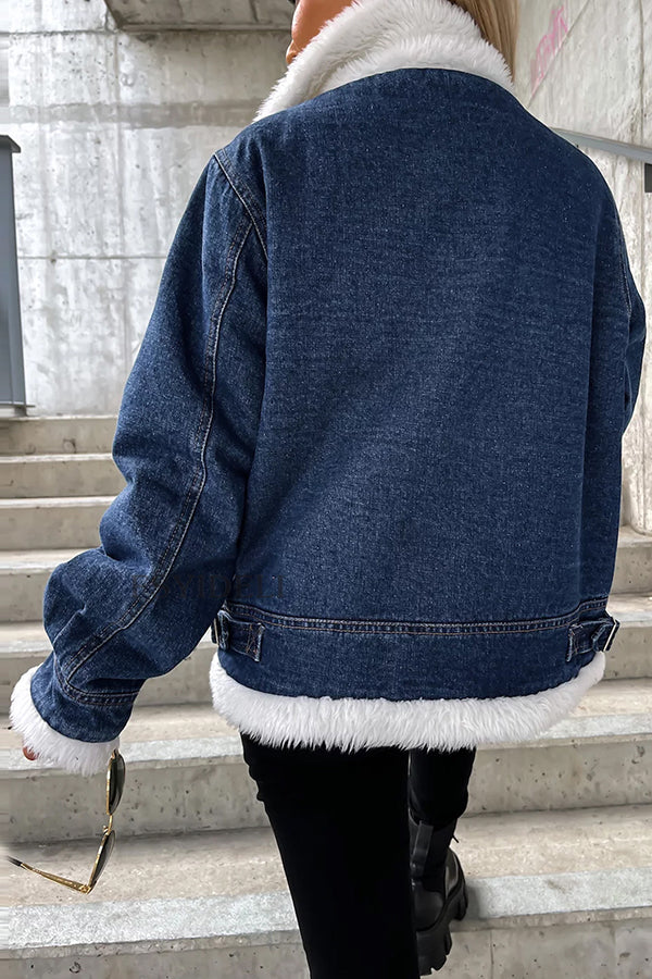 Stilla | Løs oversized jakke med patchwork revers i får uld Online Hot Salg
