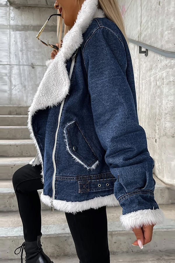 Stilla | Løs oversized jakke med patchwork revers i får uld Online Hot Salg