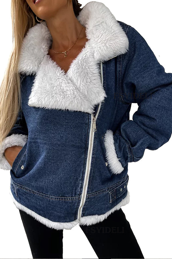 Stilla | Løs oversized jakke med patchwork revers i får uld Online Hot Salg