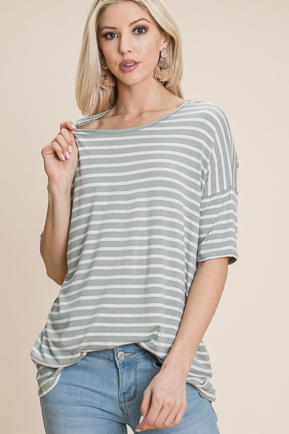 Stilla | Stribet Rund Hals T-Shirt Hot på udsalg