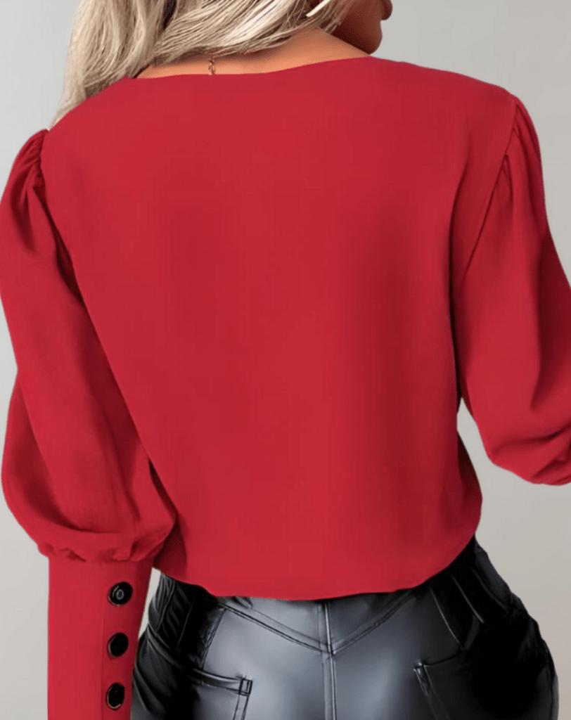 Stilla | Elegant & Fritid Dame V-Udskæring Top Med Lange Ærmer Og Knapper Hot på udsalg