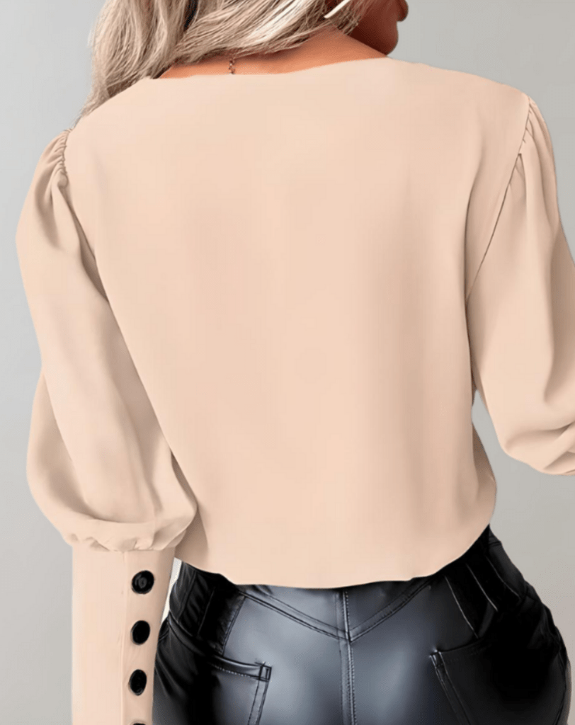 Stilla | Elegant & Fritid Dame V-Udskæring Top Med Lange Ærmer Og Knapper Hot på udsalg