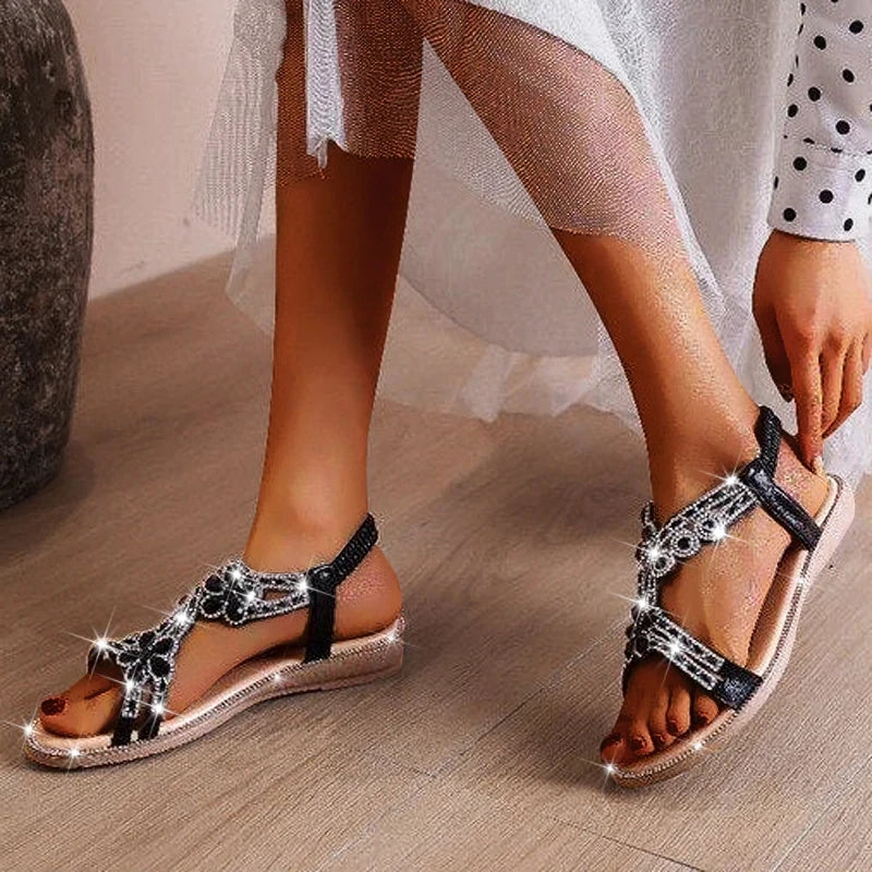 Stilla | Kvinde Sandaler Rhinestone Åben Tå Mode Kvinder Sko Ensfarvet Sommer Åben Tå Strand Sandalias Non Slip Chaussure Femme