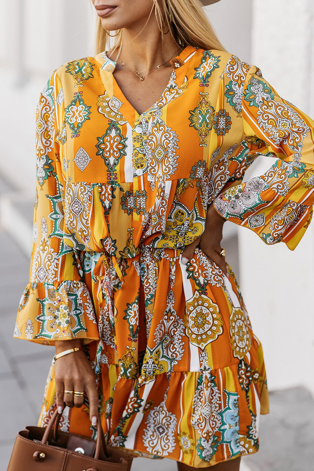 Stilla | Notched Neck Flounce Sleeve Dress