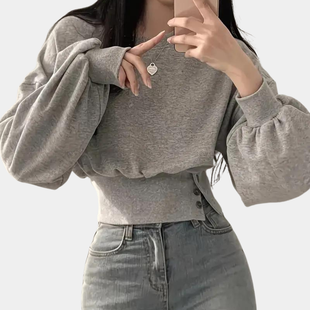 Stilla | Sweater med puffærmer og knapper i taljen
