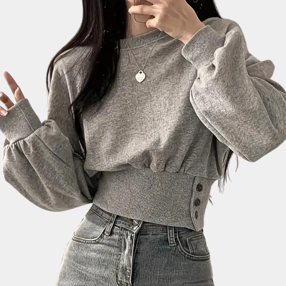 Stilla | Sweater med puffærmer og knapper i taljen