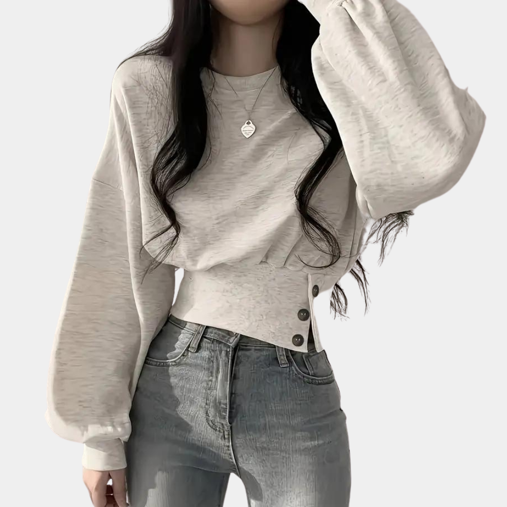 Stilla | Sweater med puffærmer og knapper i taljen