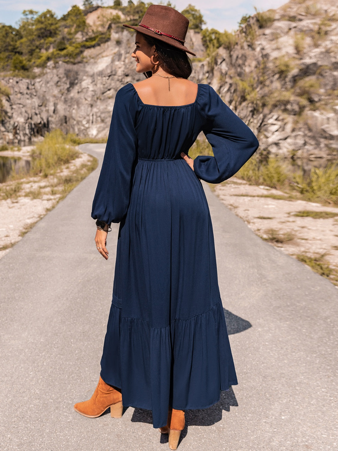 Stilla | Ærmelace Trim Maxi Kjole Levere