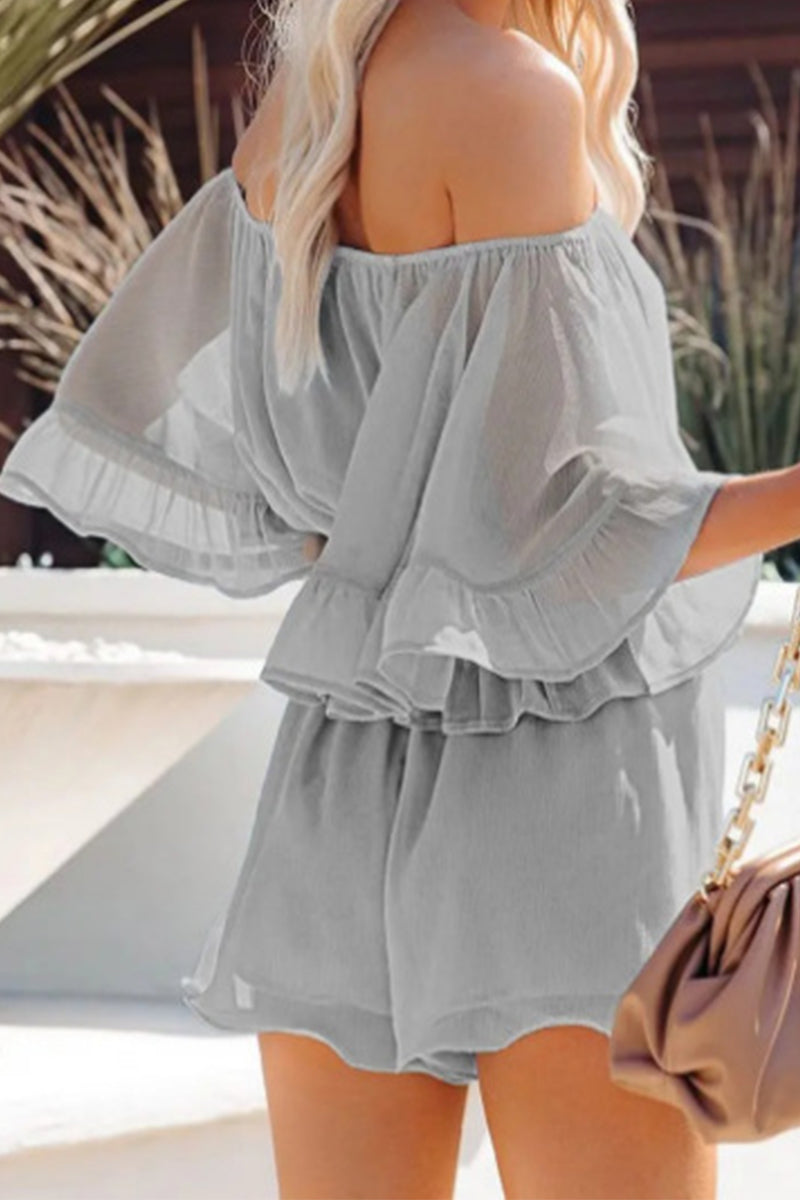 Stilla | Afslappet Daglig Solid Patchwork Flounce Af Skulderen Løs Jumpsuit Online Hot Salg