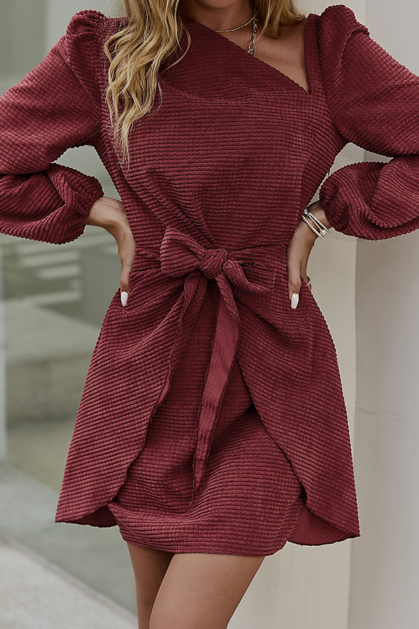 Stilla | Mode Elegant Solid Strop Design Asymmetrisk Skrå Krave A-linie Kjoler