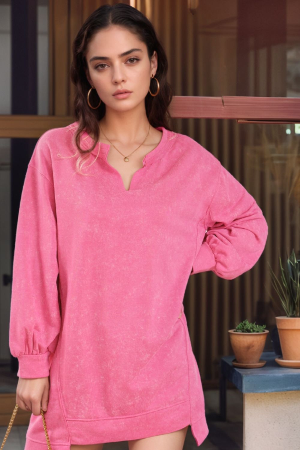Stilla | Notched Langærmet Oversize Sweatshirt
