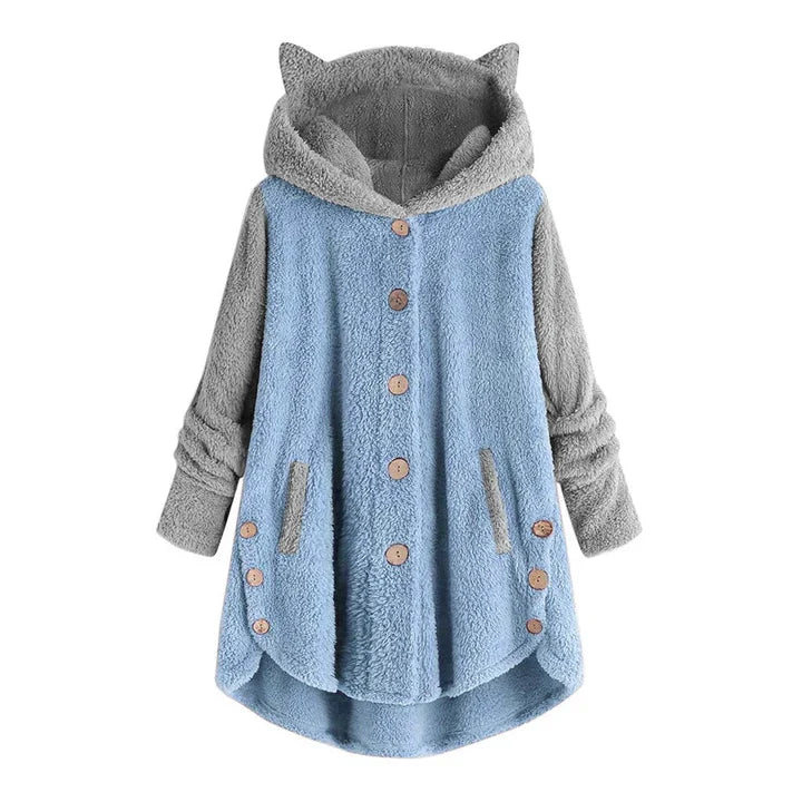 Stilla | Dame Fleece Sweatshirt med Katteører og Kontrastærmer