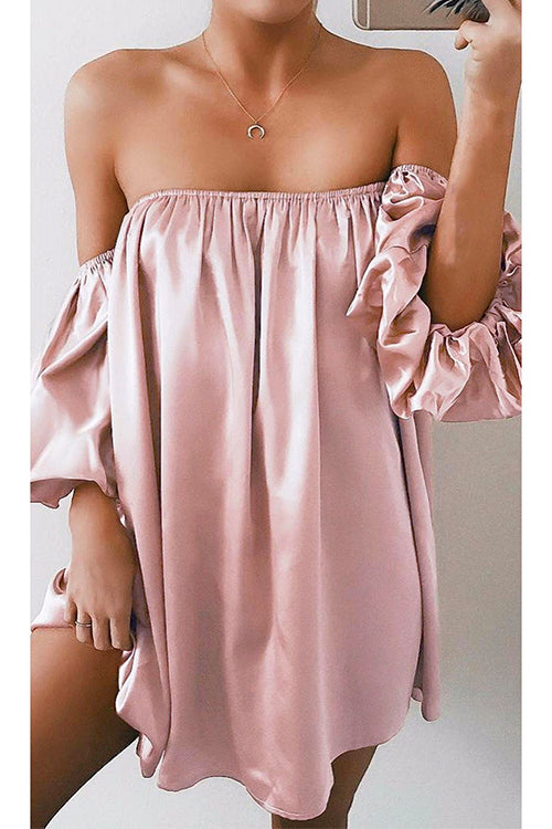Stilla | Off Shoulder Puff Sleeve Solid Mini Kjole