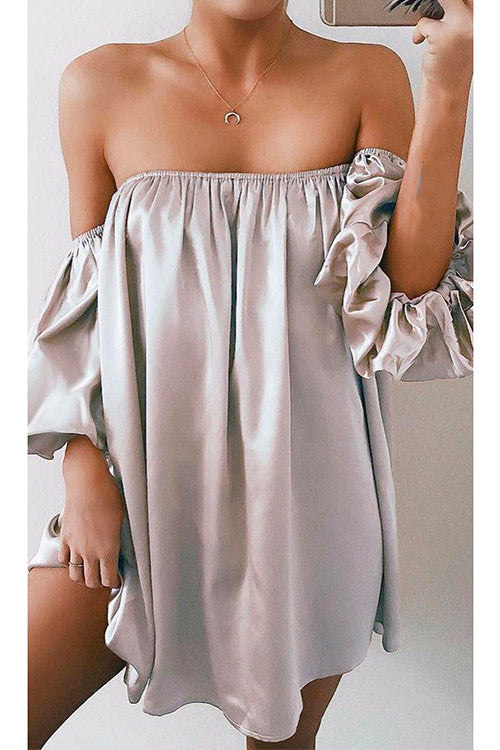 Stilla | Off Shoulder Puff Sleeve Solid Mini Kjole