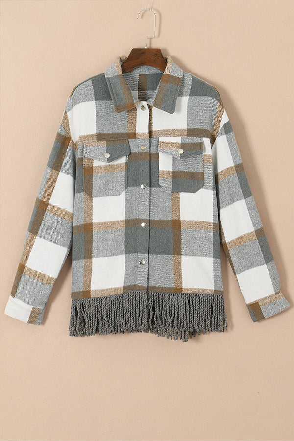Stilla | Checks Skjorte Bluse Med Trykknap Lomme Og Frynset Kant