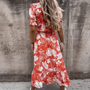 Stilla | Kjole Med Blomsterprint Kjole Med V Udsnit Og Slids I Siden Online Hot Salg