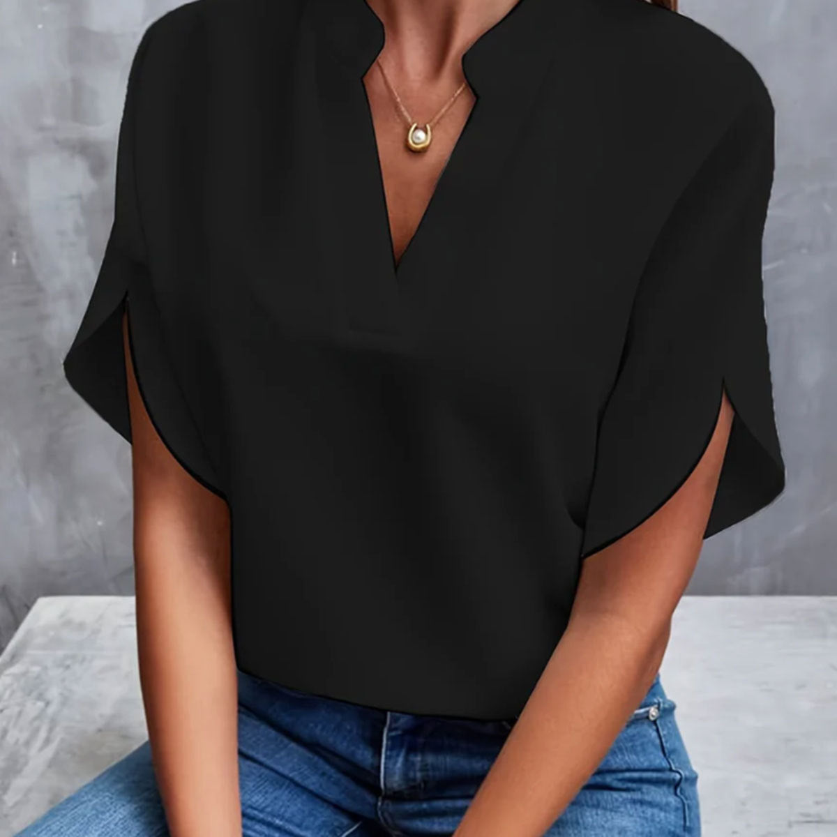 Stilla | Elegant V|hals Kort|ærmet Chiffon Bluse Online Hot Salg