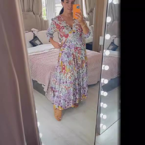 Stilla | Floral-Kjole Plus Størrelse Fe V-Hals Floral Kjole
